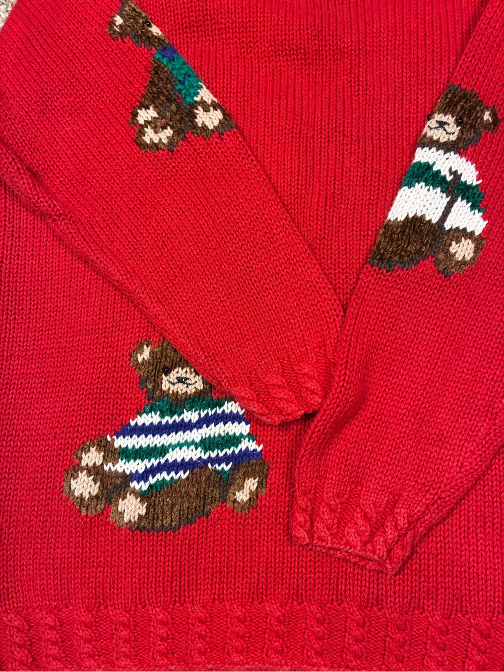 VTG Hand Knit Croft & Barrow Raime Cotton Chunky Teddy Bear Theme Sweater - Picture 14 of 14